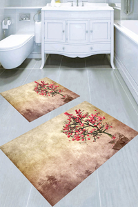 Kiraz Çiçeği Ağacı Desenli 2'li Banyo Paspası (50x60 cm - 60x100 cm) - Thumbnail