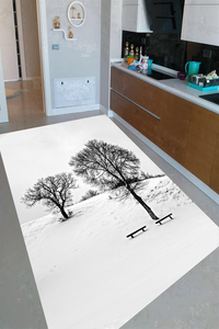 Kış Ağaçları ve Kar Desenli Dijital Baskılı Halı - Thumbnail