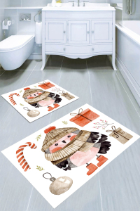 Kış Baykuşu Desenli 2li Banyo Paspası (50x60 cm - 60x100 cm) - Thumbnail