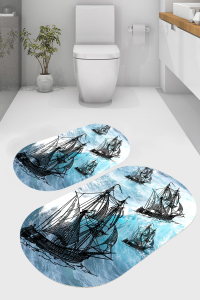 Korsan Gemisi Desenli 2'li Banyo Paspası (50x60 cm - 60x100 cm) - Thumbnail