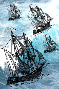 Korsan Gemisi Desenli Dijital Baskılı Halı - Thumbnail