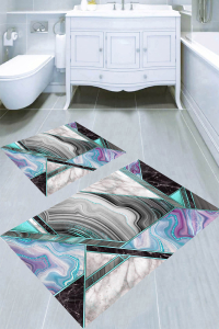 Kozmik Mermer Desenli 2′li Banyo Paspası (50x60 cm - 60x100 cm) - 1