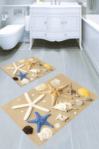 Kum ve Deniz Yıldızları Desenli 2li Banyo Paspası (50x60 cm - 60x100 cm) - 4