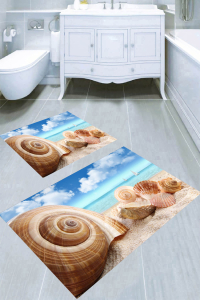 Kumsaldaki Kabuk Manzara Desenli 2li Banyo Paspası (50x60 cm - 60x100 cm) - 1
