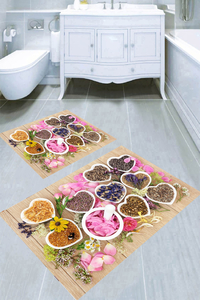Kuru Bitki Tohumları Desenli 2li Banyo Paspası (50x60 cm - 60x100 cm) - 1