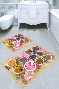Kuru Bitki Tohumları Desenli 2li Banyo Paspası (50x60 cm - 60x100 cm) - 3