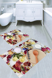 Kurumuş Çiçekler Desenli 2li Banyo Paspası (50x60 cm - 60x100 cm) - 1