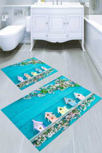 Kuş Evleri Desenli 2li Banyo Paspası (50x60 cm - 60x100 cm) - 1