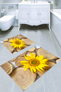 Kütük ve Ayçiçeği Desenli 2'li Banyo Paspası (50x60 cm - 60x100 cm) - 3