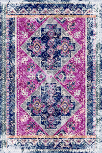 Lacivert Mor Eskitme Desenli Dijital Baskılı Halı - 2