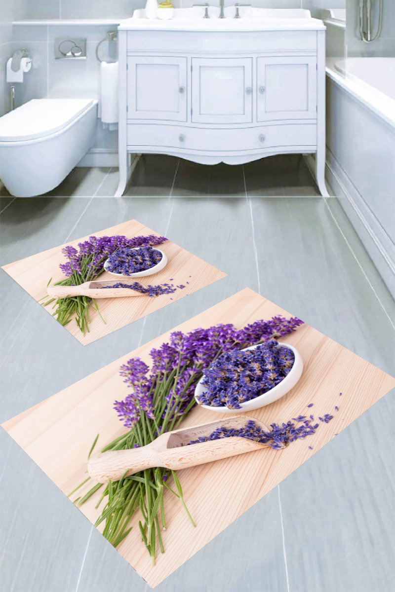 Lavanta Taneleri Desenli 2&prime;li Banyo Paspası (50x60 cm - 60x100 cm)