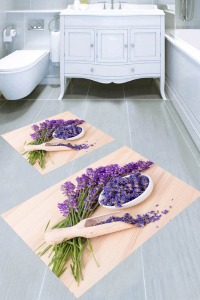 Lavanta Taneleri Desenli 2&prime;li Banyo Paspası (50x60 cm - 60x100 cm) - 1