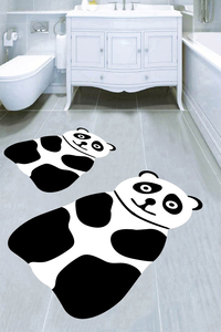 Lazer Kesim Panda Desenli 2li Banyo Paspası (50x60 cm - 60x100 cm) - Thumbnail