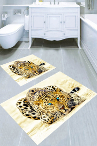 Leopar Çizimli 2li Banyo Paspası (50x60 cm - 60x100 cm) - 4