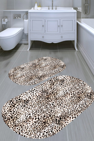Leopar Desenli 2'li Banyo Paspası (50x60 cm - 60x100 cm) - resmiro