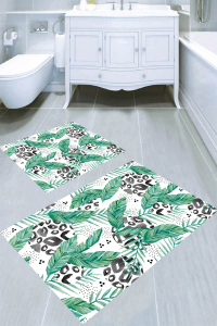 Leopar Dokuları Palmiye Yaprakları Desenli 2'li Banyo Paspası (50x60 cm - 60x100 cm) - 3