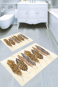 Leoparlı Yaprak Desenli 2'li Banyo Paspası (50x60 cm - 60x100 cm) - 1