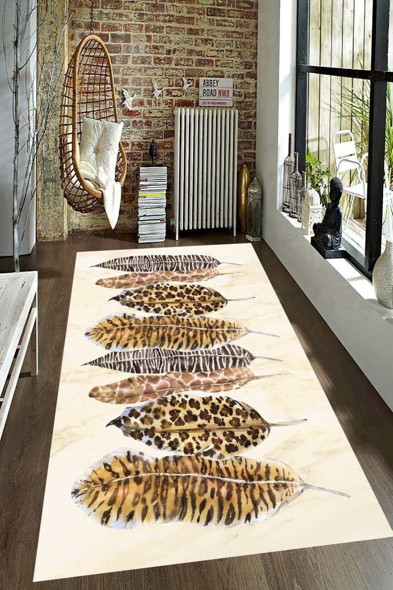 Leoparlı Yaprak Desenli Dijital Baskılı Halı