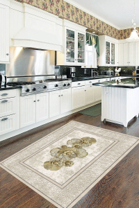 Makinede Yıkanabilir Kaymaz Taban Leke Tutmaz Altın Çicek Mutfak ve Yolluk Halısı - 1