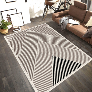 Makinede Yıkanabilir Kaymaz Taban Leke Tutmaz Çizgili Salon ve Yolluk Halısı - 1