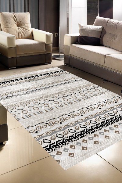 Makinede Yıkanabilir Kaymaz Taban Leke Tutmaz Etnik Desenli Salon ve Yolluk Halısı - resmiro