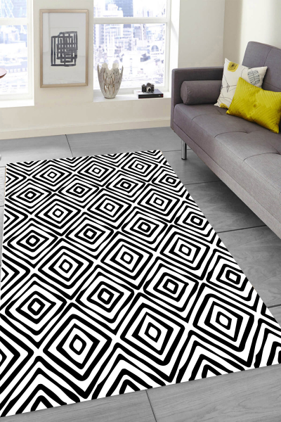 Makinede Yıkanabilir Kaymaz Taban Leke Tutmaz Geometrik Desenli Salon ve Yolluk Halısı - resmiro