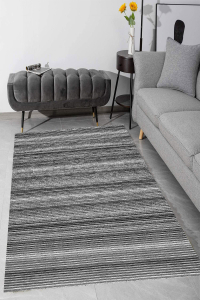 Makinede Yıkanabilir Kaymaz Taban Leke Tutmaz Şerit Desenli Salon ve Yolluk Halısı - 1