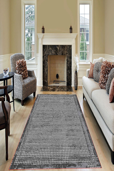 Makinede Yıkanabilir Kaymaz Taban Leke Tutmaz Siyah Çizgili Salon ve Yolluk Halısı - resmiro