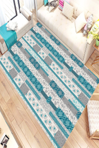 Mavi Beyaz Modern Etnik Tasarımlı Dijital Baskılı Halı - 1