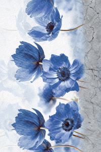 Mavi Kantaron Çiçeği Desenli Dijital Baskılı Halı - Thumbnail