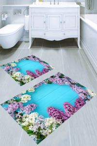 Mavi Parke ve Leylak Desenli 2li Banyo Paspası (50x60 cm - 60x100 cm) - 4