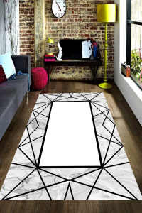 Mermer Detaylı Geometrik Çizgiler Dijital Baskılı Halı - 1