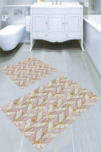 Mermer Zemin Altın Detay Desenli 2li Banyo Paspası (50x60 cm - 60x100 cm) - 1