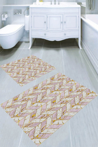 Mermer Zemin Altın Detay Desenli 2li Banyo Paspası (50x60 cm - 60x100 cm) - 3
