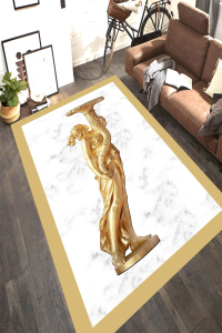 Mermer Zemin Gold Detay Heykel Desenli Dijital Baskılı Halı - Thumbnail