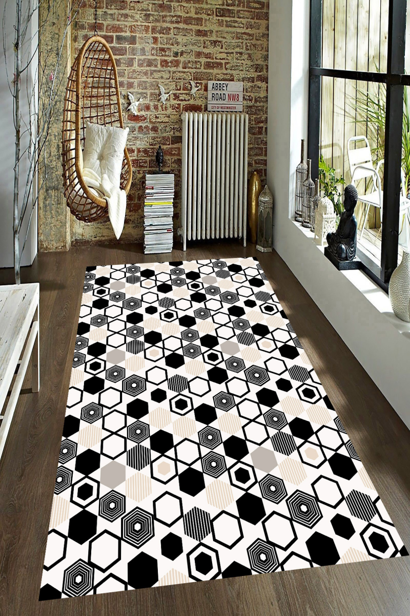 Metraj Geometrik Çizim Desenli Dijital Baskılı Halı