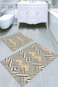 Modern Gri Çizgiler Tasarımlı 2li Banyo Paspası (50x60 cm - 60x100 cm) - 1