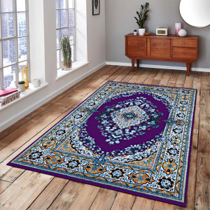 Mor Çiçek Desenli Dijital Baskılı Halı - 1