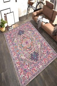 Mor Motifli Kilim Desenli Dijital Baskılı Halı - 1