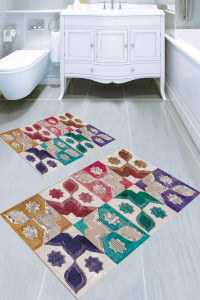 Motif Birleşimli 2li Banyo Paspası (50x60 cm - 60x100 cm) - 4