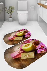 Mum Ve Çiçek Desenli 2'li Banyo Paspası (50x60 cm - 60x100 cm) - 4
