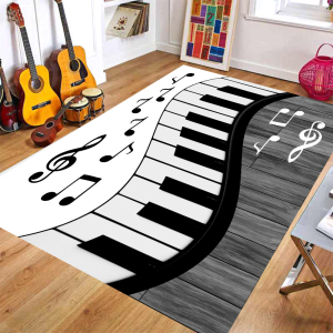 Nota Desenli Piyano Tuşu Desenli Dijital Baskılı Halı - Thumbnail