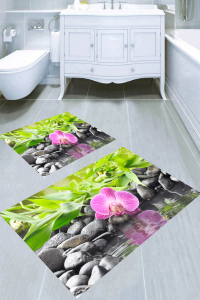 Orkide Yansıması Desenli 2li Banyo Paspası (50x60 cm - 60x100 cm) - Thumbnail