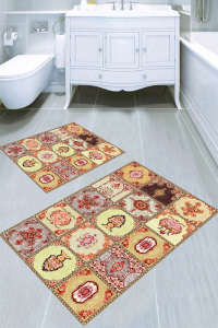 Osmanlı Çiçek Motifli 2li Banyo Paspası (50x60 cm - 60x100 cm) - 3