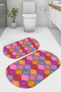 Otantik Renkli Desenli 2'li Banyo Paspası (50x60 cm - 60x100 cm) - 5
