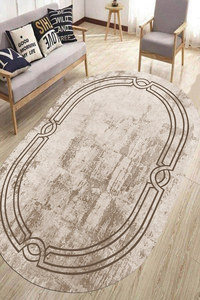 Oval Çerçeve Motif Dijital Baskılı Halı - 1