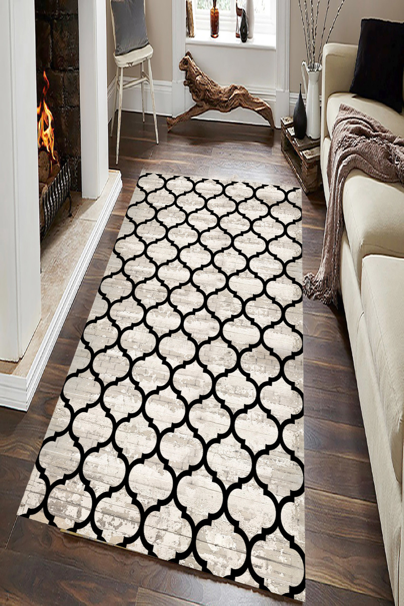 Oval Geometrik Desenli Dijital Baskılı Halı Örtüsü HRC1463