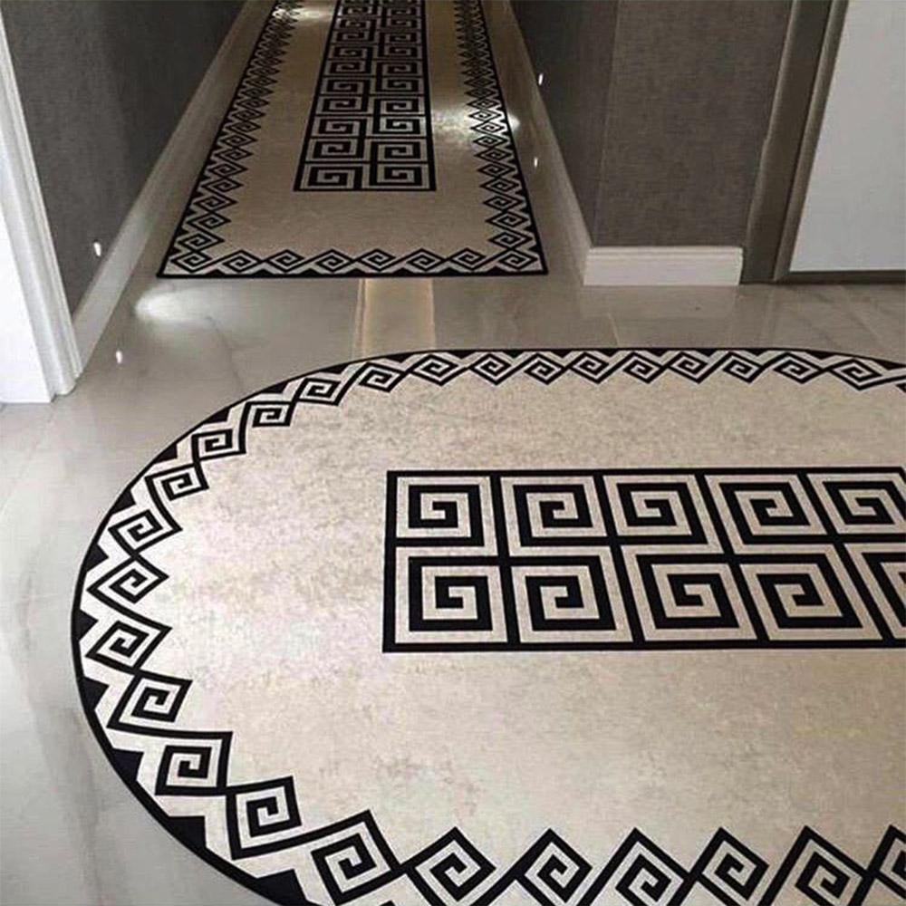 Oval Geometrik Desenli Dijital Baskılı Halı Örtüsü HRC395