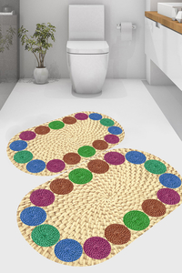 Oval Hasır Çerçeve Desenli 2li Banyo Paspası (50x60 cm - 60x100 cm) - 1