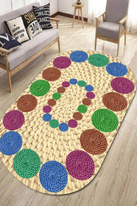 Oval Hasır Çerçeve Desenli Dijital Baskılı Halı - 1